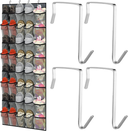 Windyun Over The Door Shoe Organizer - Large Capacity Gray Mesh Pocket Rack for Dorm, Closet & Entryway