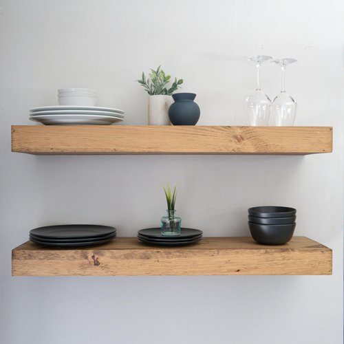 Urbandi Modern Floating Shelves 3 Inches Thick for Wall, Wide Shelves for Kitchen, Living Room, Bedroom, and Bathroom, Natural Pine Wood, Rustic Wooden Shelf, (Set of 2) (Aged Oak, 36Lx3Hx6D)