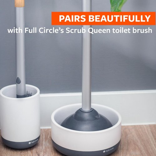 Full Circle Royal Plunge - Bathroom Toilet Plunger with Ceramic Holder and Instant-Dry Coating for Mold & Mildew Prevention, Easy to Clean & More Hygenic, White