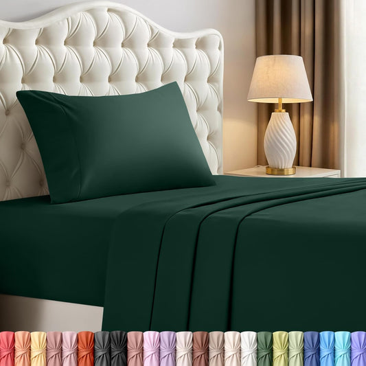 Utopia Bedding Twin Sheet Set - Soft & Breathable Microfiber, 3-Piece in Emerald Green | Oeko-Tex Certified