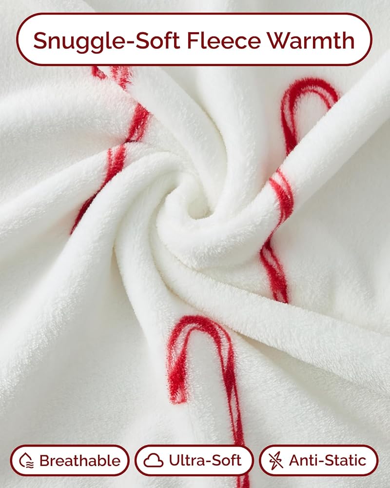 Candy Cane Christmas Fleece Blanket Twin 60x80 - 42 Candy Canes+Twin