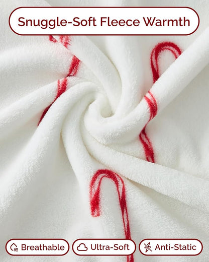 Candy Cane Christmas Fleece Blanket Twin 60x80 - 42 Candy Canes+Twin