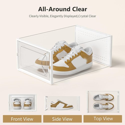 Kuject Shoe Storage Box - Large Crystal Clear Stackable Organizer | Space-Saving 12 Pack for Closet & Entryway