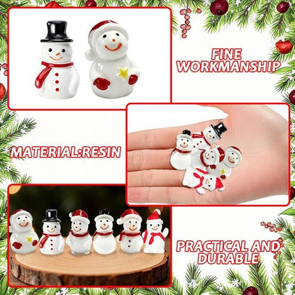 AWEELON Mini Snowman Figurines - 48 Pcs Tiny Resin Christmas Decorations for DIY Crafts | 6 Styles