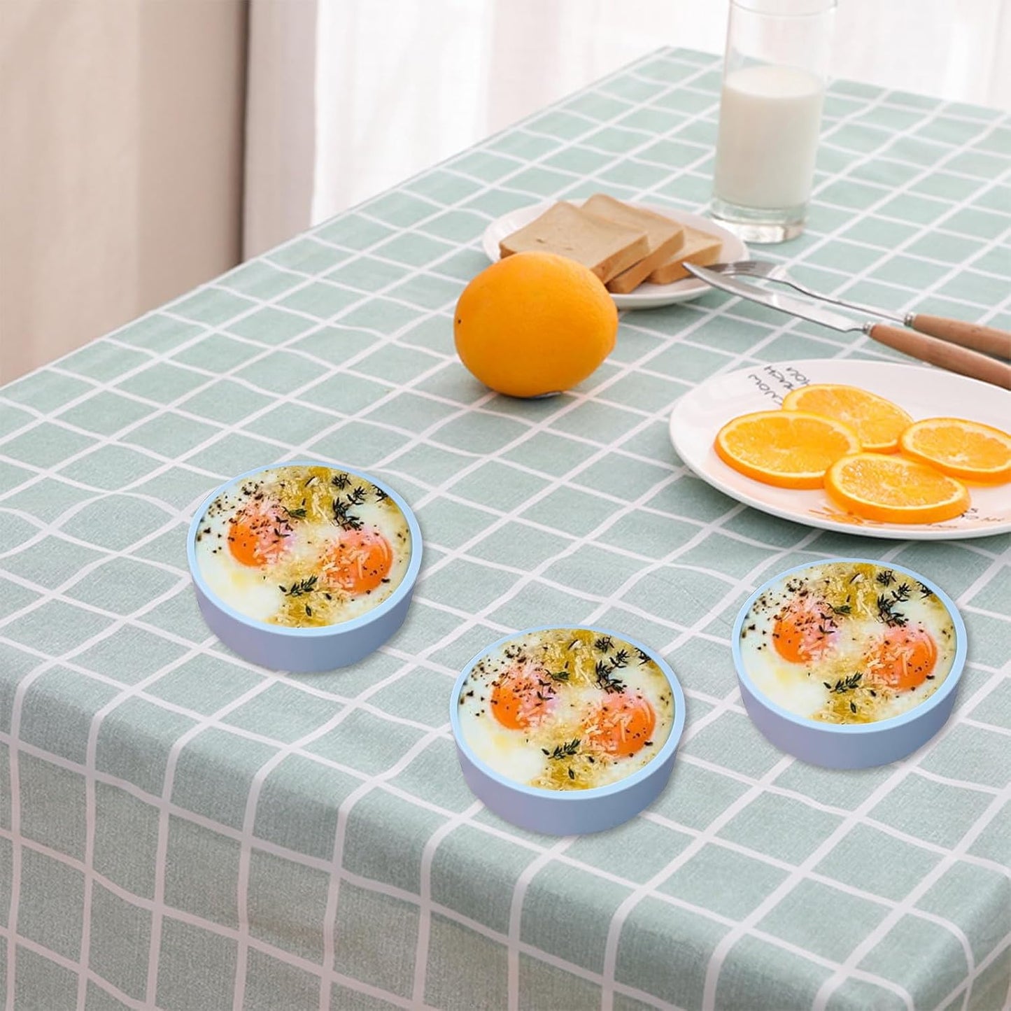 ZHYEEDAA Silicone Egg Molds - 3Pcs Reusable Individual Egg Bite Maker | BPA Free, Dishwasher Safe, Round Blue