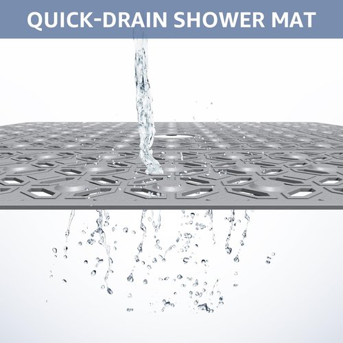 OTHWAY Square Shower Mat, 27"x 27" Extra Large Shower Mats for Inside Shower, TPE Anti Slip Shower Mat with Suction Cups Drain Holes, Machine Washable Shower Floor Mat (Grey)
