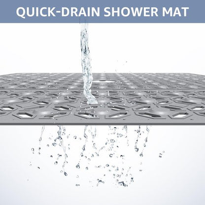 OTHWAY Square Shower Mat, 27"x 27" Extra Large Shower Mats for Inside Shower, TPE Anti Slip Shower Mat with Suction Cups Drain Holes, Machine Washable Shower Floor Mat (Grey)