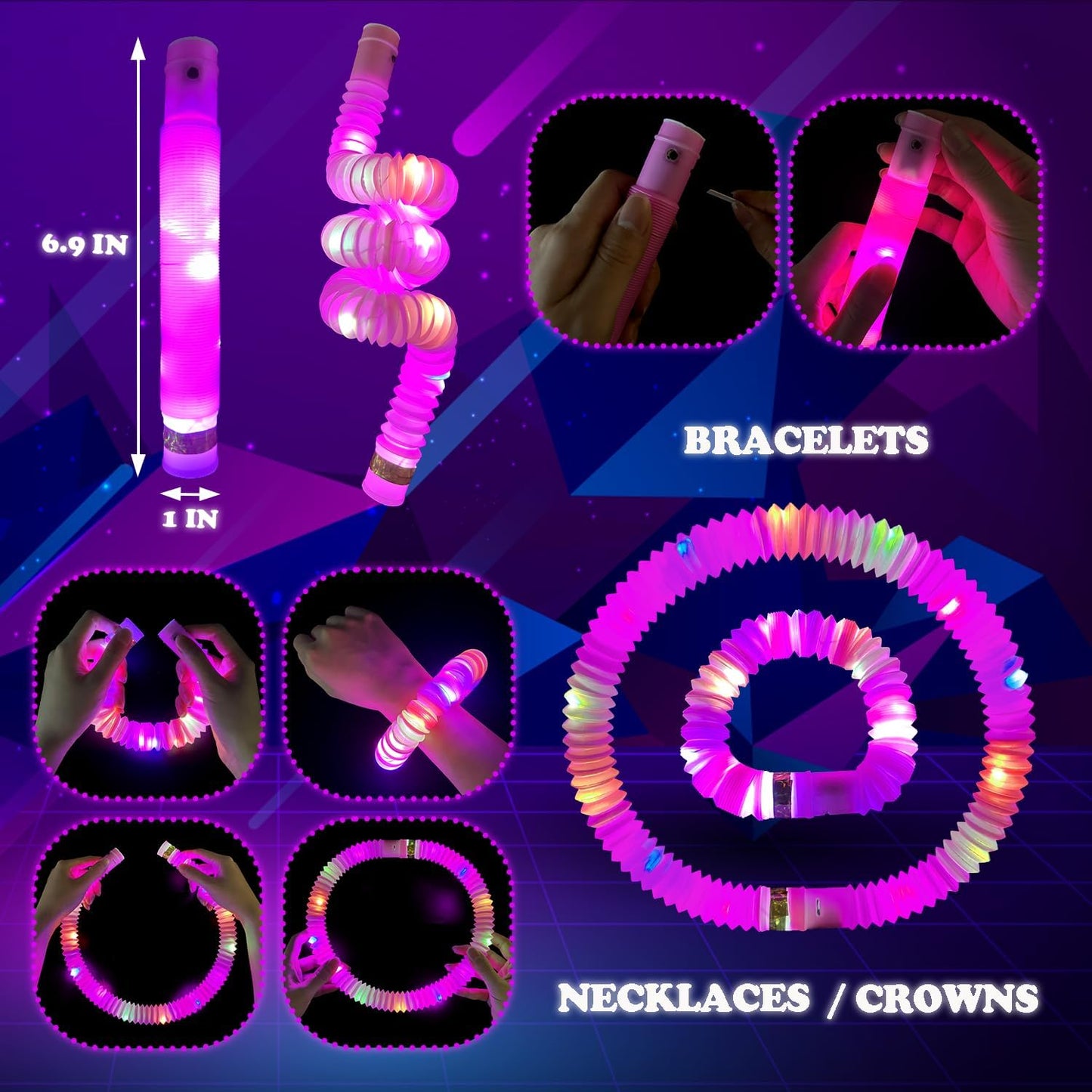 Skiennix Pink Glow Sticks - 24 PCS Party Favors & Accessories for Kids | Necklaces & Bracelets