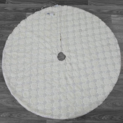 White 55 Inch Faux Fur Hatched Tree Skirt with Programmable LED Lights - Ivory
