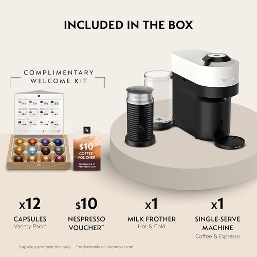Breville Nespresso Vertuo Pop+ Coffee & Espresso Maker - Includes Milk Frother, Coconut White