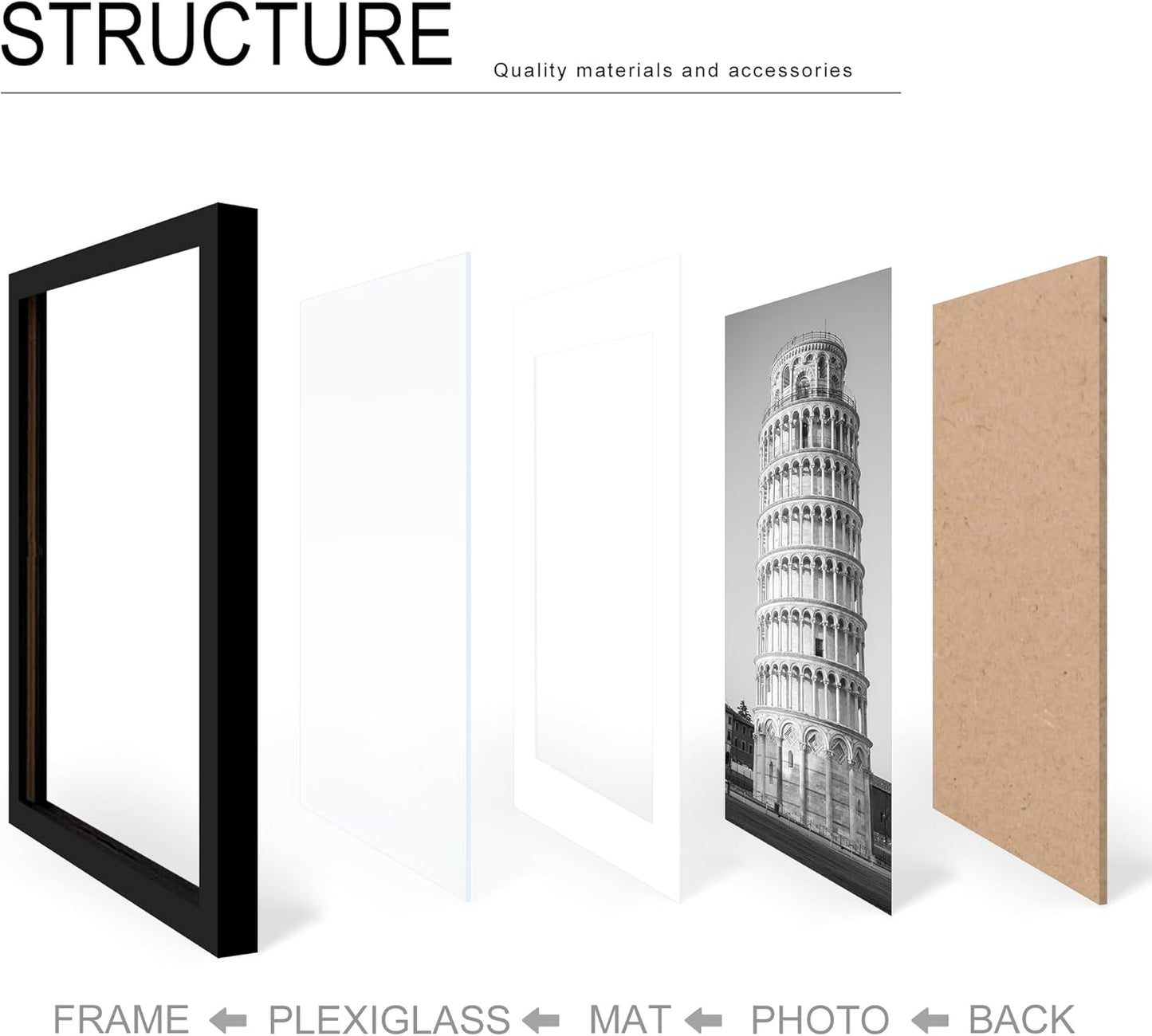 Wiscet 11x14 Picture Frame Set of 9 - Versatile Display for 8x10 or 11x14 Photos | Black Color