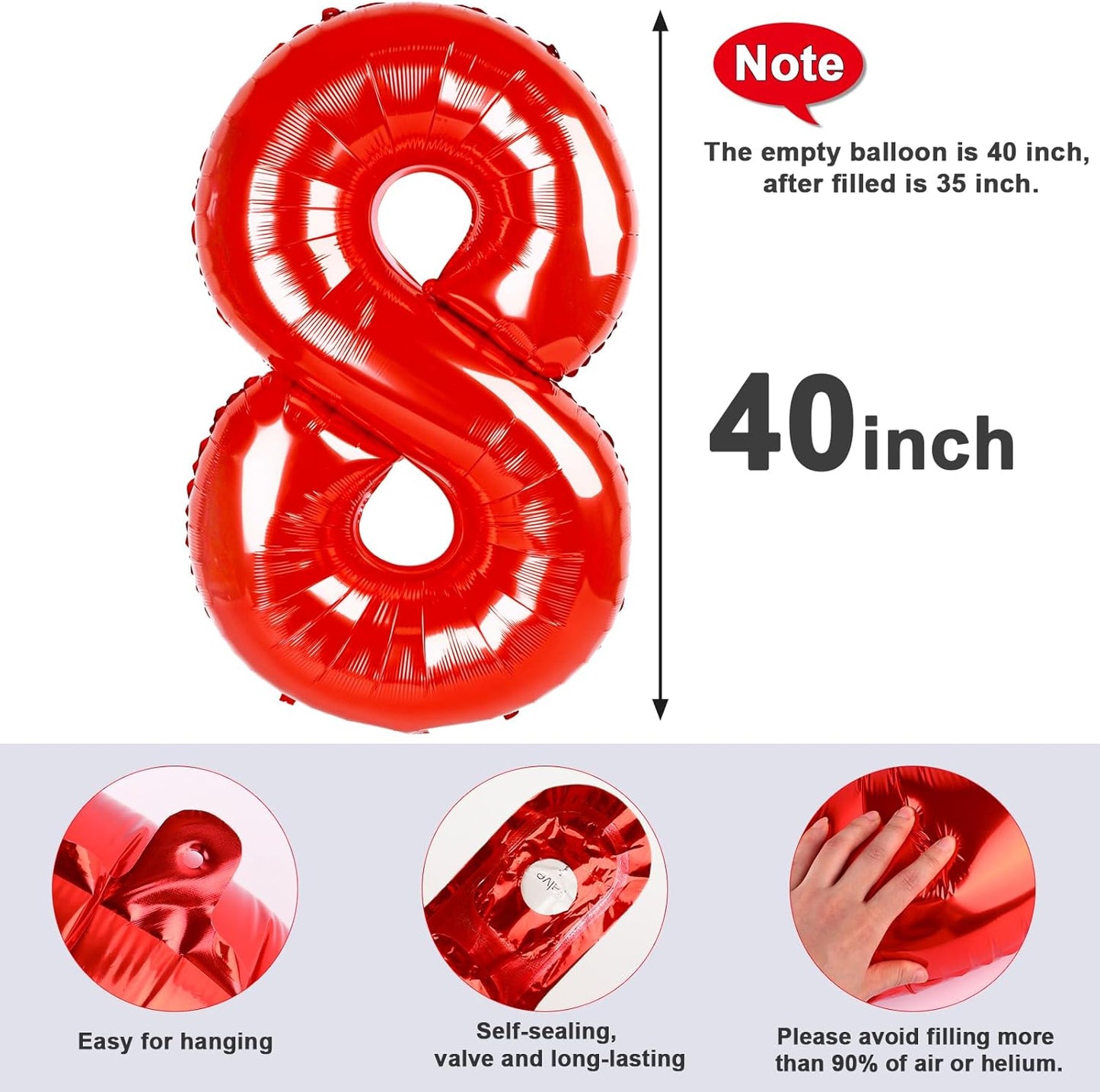 Red Number 8 Balloon by [Brand Name] - 40 Inch Birthday Decoration for Men & Boys | Perfect for 8th Birthday Parties, Weddings, Graduations