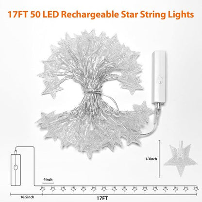 Lakumu LED Star String Lights - 50 Twinkle Lights with 8 Modes & Timer | 17FT Battery Operated Warm White Decor