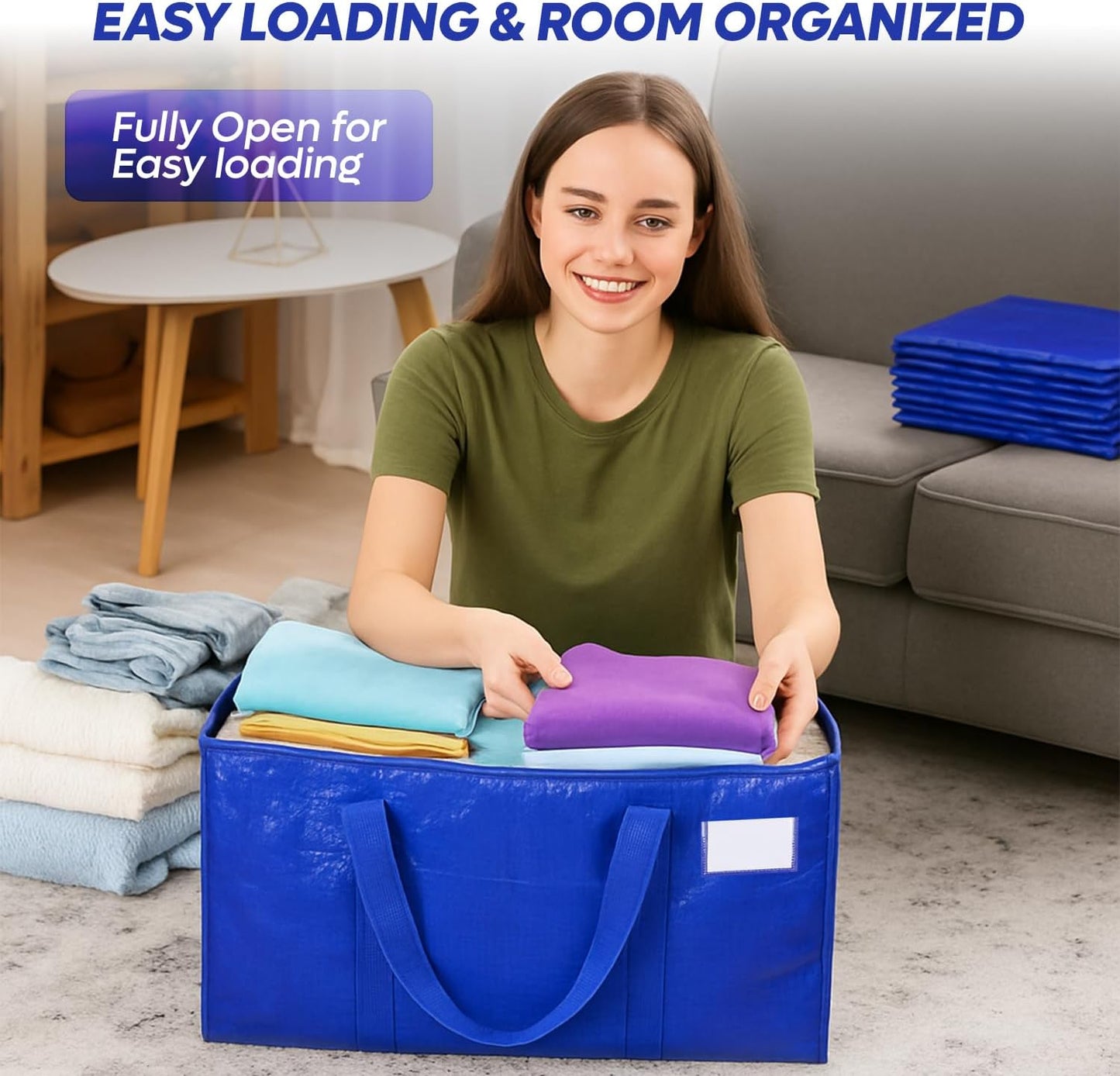 Skiennix Extra Large Moving Bags - Heavy Duty Storage Totes with Strong Zipper & Handles | 4 Pack