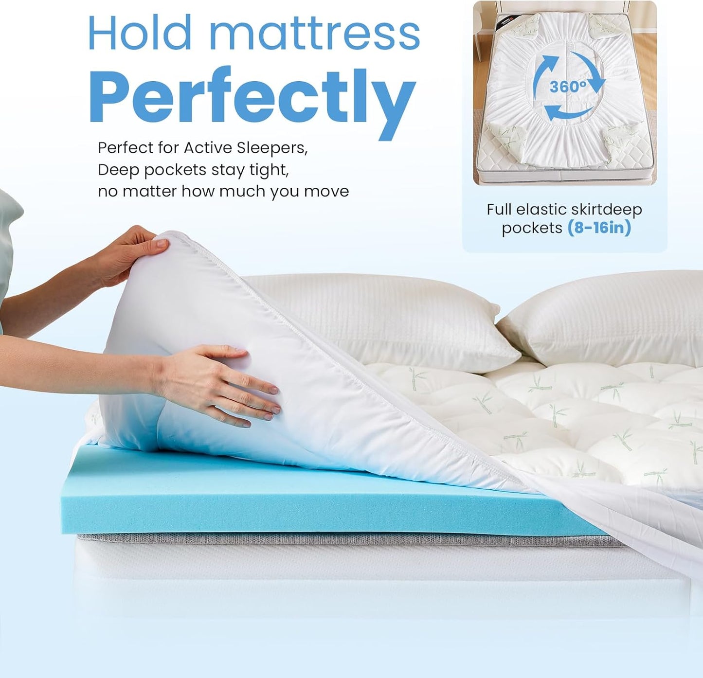 Sweetcrispy Memory Foam Mattress Topper - 2 Inch Gel & 1 Inch Pillowtop | Cooling Pressure Relief