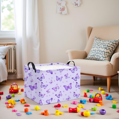 HIYAGON Rectangular Baby Girl Basket Kids Baby Storage Basket Toy Storage Bin Organizer Box Room Decor(Dot Butterfly)