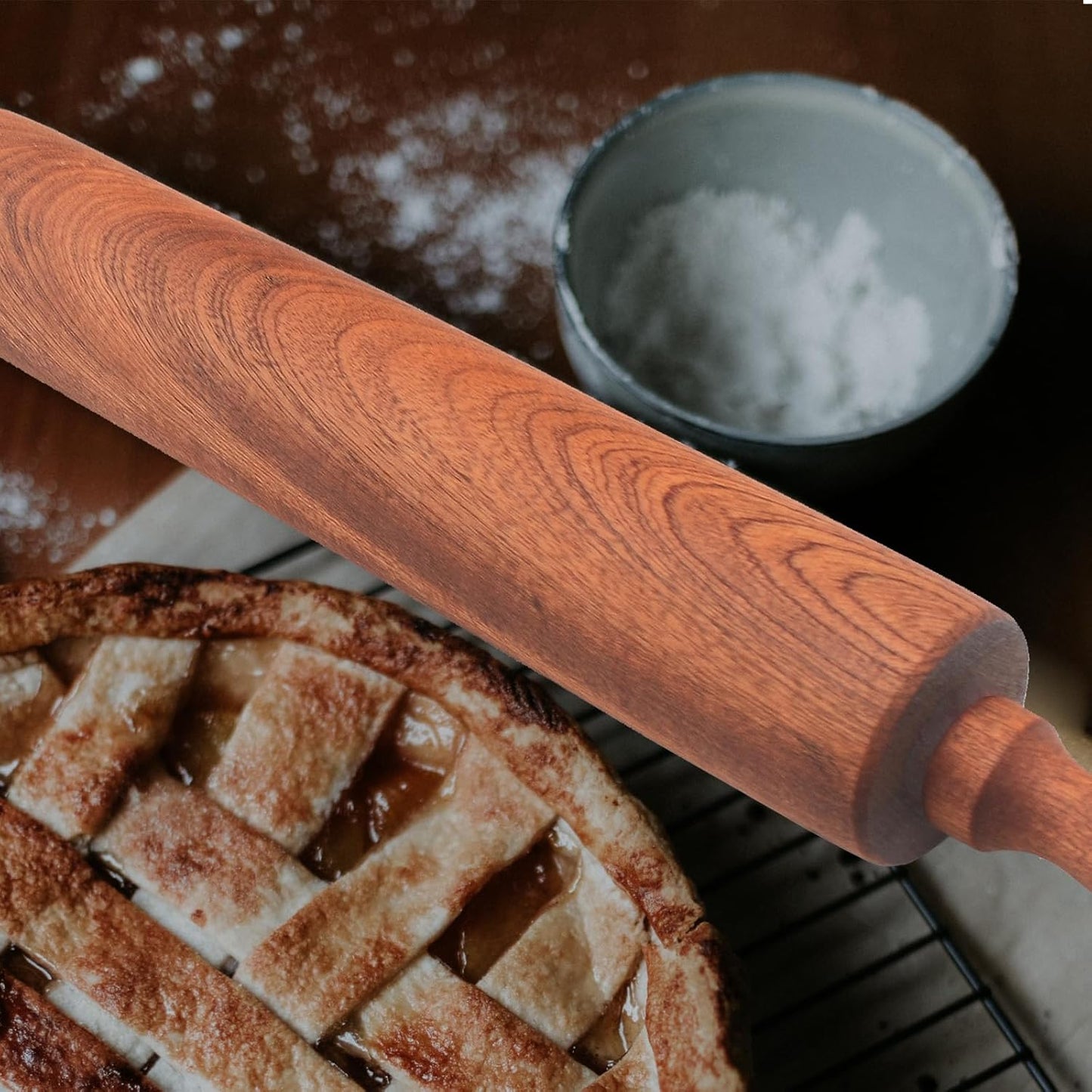 Sapele Wooden Rolling Pin by Classic | 17" Baking Roller with Comfortable Handles