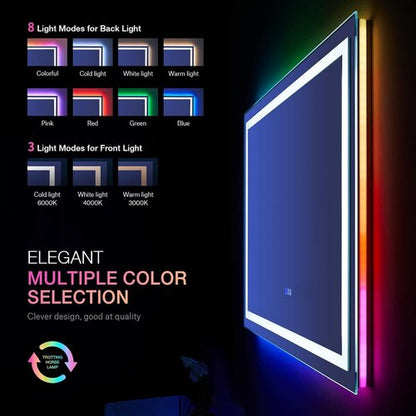 LOAAO LED Bathroom Mirror - 36" x 36" Anti-Fog, Dimmable, RGB Backlit & Front Lighted with Memory Function