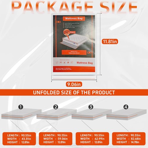 Gooo&Ma 6Mil Thicken Mattress Bag for Moving, Waterproof Zippered Mattress Cover for Storage, Reusable Plastic Encasement, Tear Proof Dust Proof Protection (Orange, Twin)