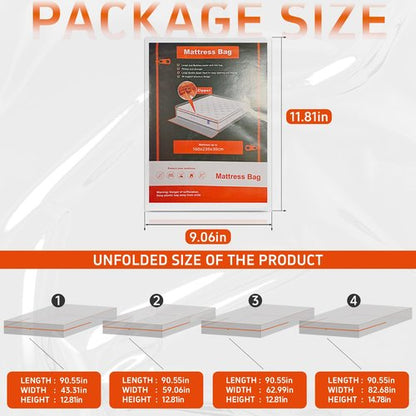 Gooo&Ma 6Mil Thicken Mattress Bag for Moving, Waterproof Zippered Mattress Cover for Storage, Reusable Plastic Encasement, Tear Proof Dust Proof Protection (Orange, Twin)
