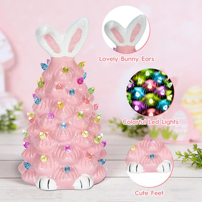 Skiennix Cute Ceramic Easter Bunny Decor - Light-Up Spring Tabletop Decoration for Kids (Pink)