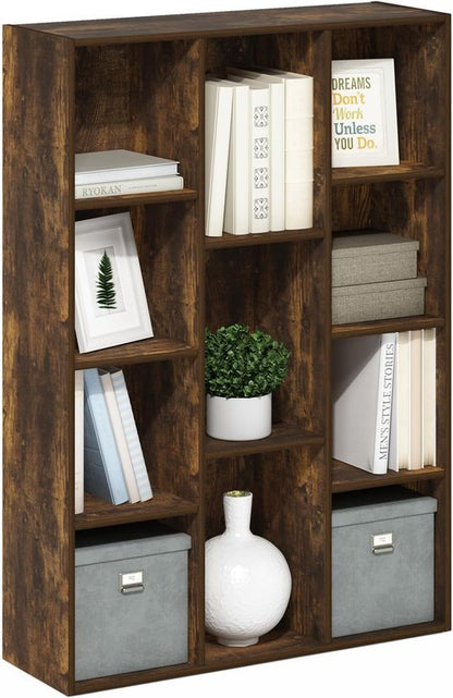 Furinno LUDER Bookshelf - 11-Cube Reversible Bookcase for Easy Assembly | Amber Pine, 9.4 x 29.1 x 41.7