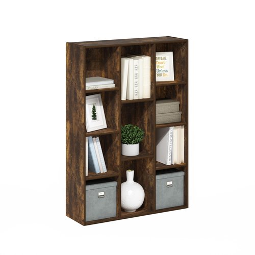 Furinno LUDER Book Shelf, 11-Cube Bookshelf, Reversible Bookcase, 9.4 x 29.1 x 41.7, Easy Assembly, for Living Room, Bedroom, Home Office, Amber Pine