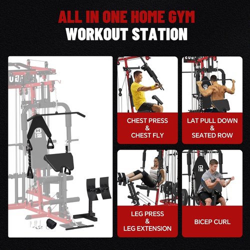 All-In-One Home Gym System - Multi-Function Smith Machine with Cable Crossover | Full Body Workout Trainer