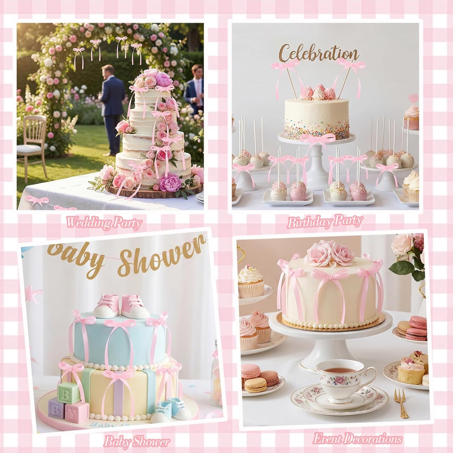 Skiennix 30 Pack Bow Cake Toppers - Pink Ribbons for Coquette Themed Celebrations | Perfect for Birthdays, Baby Showers, Weddings & More