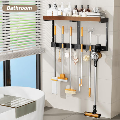 Skiennix Broom Holder Wall Mount - Space-Saving Cleaning Supplies Organizer for Home & Garage