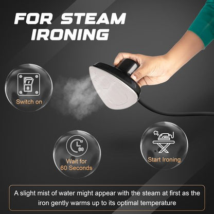 EcoNour 2-in-1 Mini Travel Iron & Steamer with temperature control, light indicator, and non-stick soleplate. Compact, portable, and ideal for travel, crafting, quilting, sewing, and handcraft project