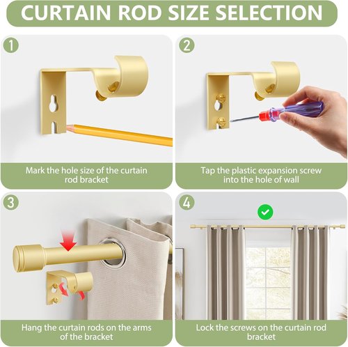 Gold Curtain Rods by [Brand Name] - Adjustable 30-45 Inch Length for 30-39 Inch Windows | 5/8” Diameter with Brackets