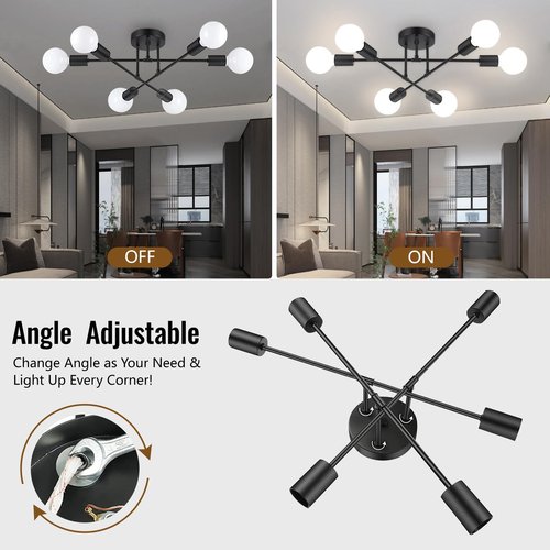 Ceiling Light Fixture, 6-Light Ceiling Light Chandelier, Modern Dinning Room Light Fixture, Sputnik Light Fixtures Ceiling Mount, Ceiling Light Fixtures Semi Flush Mount Light Fixture for Living Room