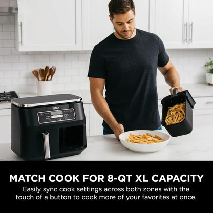 Ninja Foodi 8-Qt. 4-in-1 DualZone Air Fryer - Smart Finish, Roast, Dehydrate & Reheat - Black DZ100 (Renewed)