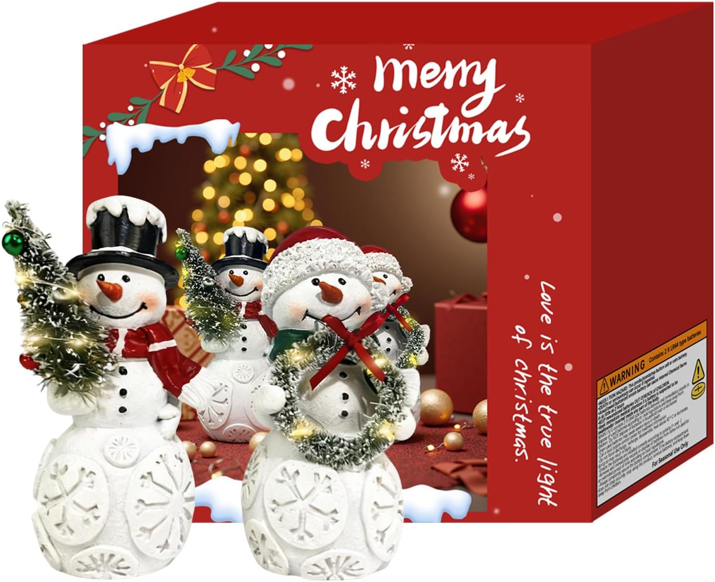 Regine Switzerland Snowman Christmas Decorations - LED Light-Up Figurines Set of 2 for Holiday Decor