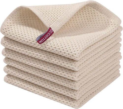 Homaxy 100% Cotton Dish Cloths - Ultra Soft, Absorbent & Quick Drying | 12x12 Inches, 6-Pack, Beige