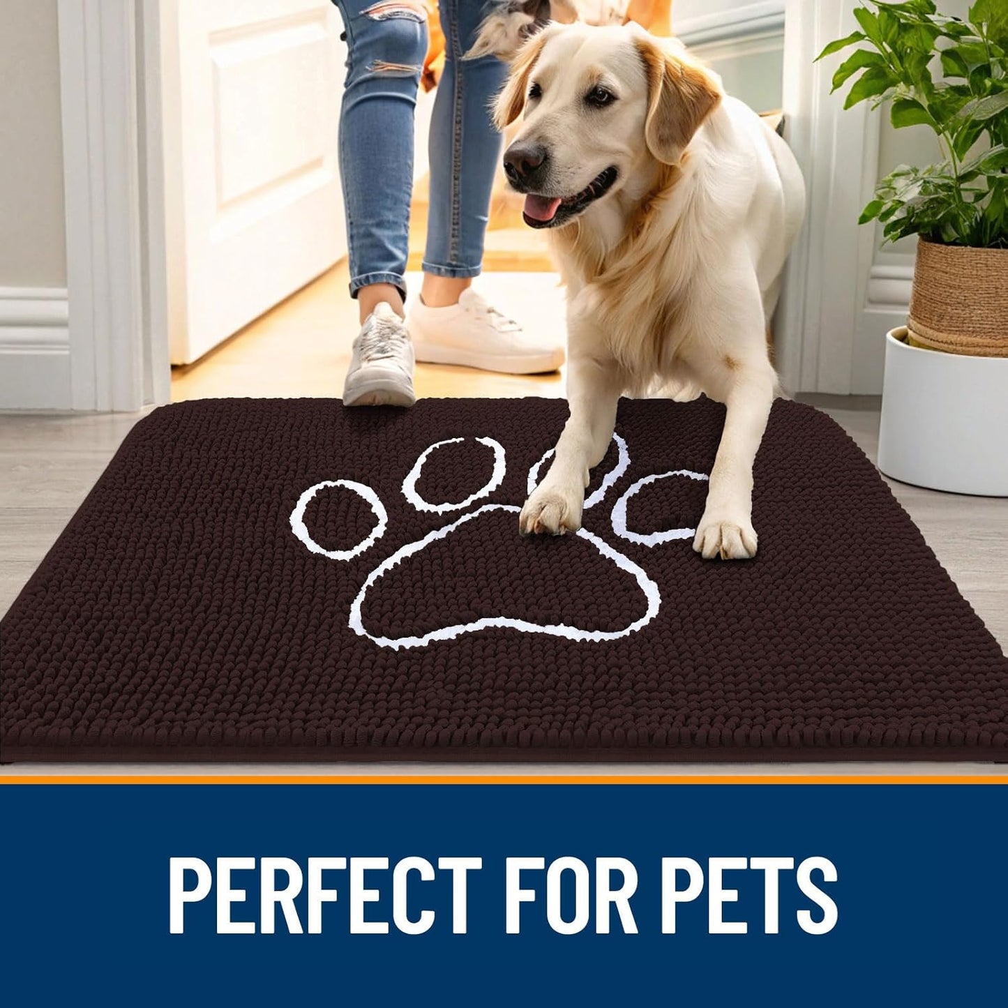 OLANLY Dog Door Mat - Absorbent Non-Slip Mud Mat for Paws | 70x24 Inch, Quick Dry Chenille, Brown