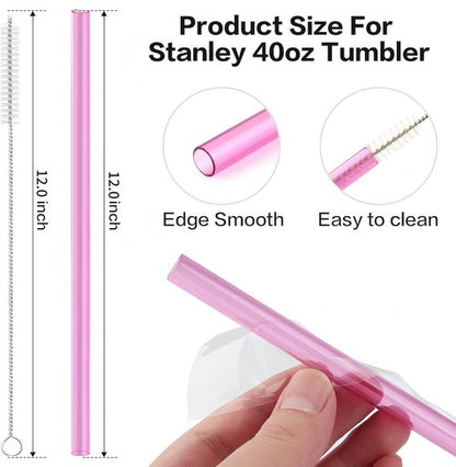 Joshey 12 Inch Tritan Replacement Straws - 6 Pack Reusable Straws with Cleaning Brush | Fits 30oz & 40oz Stanley Cups, BPA-Free (6 Colors)