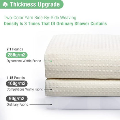 Dynamene Stall Fabric Shower Curtain - 54 inch Wide Waffle Weave Weighted Thick Cloth Shower Curtains for Bathroom, Heavy Duty Hotel Spa Luxury Bath Curtain Set with 10 Hooks, 54x72, Cream/Ivory