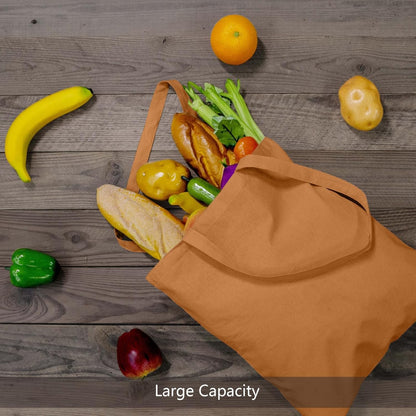 TOPDesign 12-Pack Khaki Cotton Tote Bags - Lightweight, Reusable Grocery Bags for DIY & Promotions