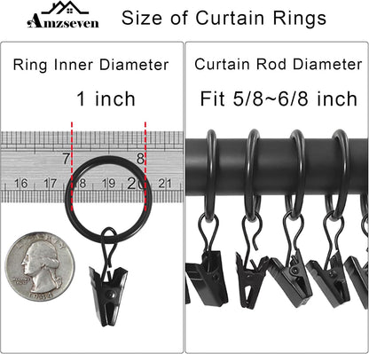 Skiennix 44 Pack Metal Curtain Rings - Durable Drapery Clips with 1-Inch Inner Diameter | Fits 5/8-Inch Rods, Black