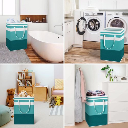 HomeHacks Large Waterproof Laundry Basket - Collapsible Tall Hamper with Extended Handles (75L, Green)