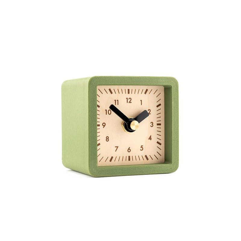 Dark Olive Cube Desk Clock - 3x3 Inch Silent Non-Ticking, Battery Powered