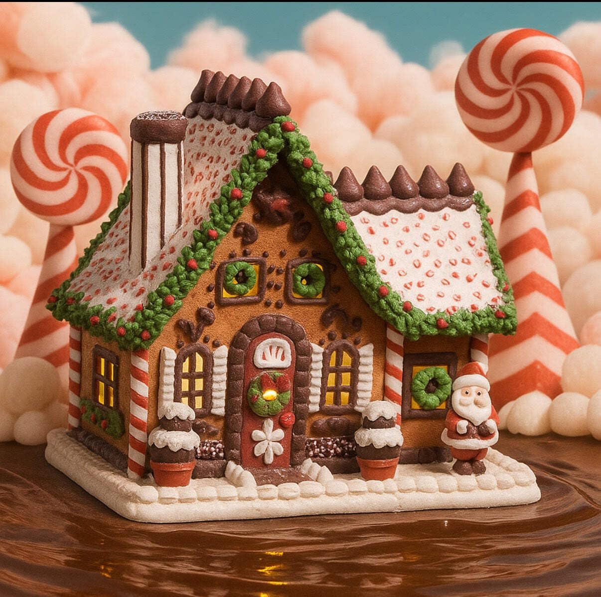 RAZ Imports Lighted Gingerbread House - Chocolate Frosted Design, 9-Inch Clay Dough Decor