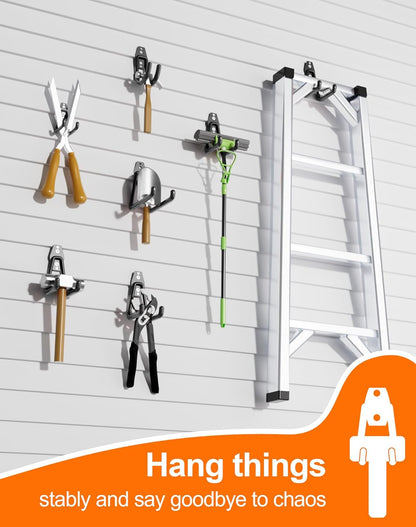 QcoQce Heavy-Duty Garage Hooks - 14 Pack Wall Mount Storage Solution for Bikes, Ladders & Tools