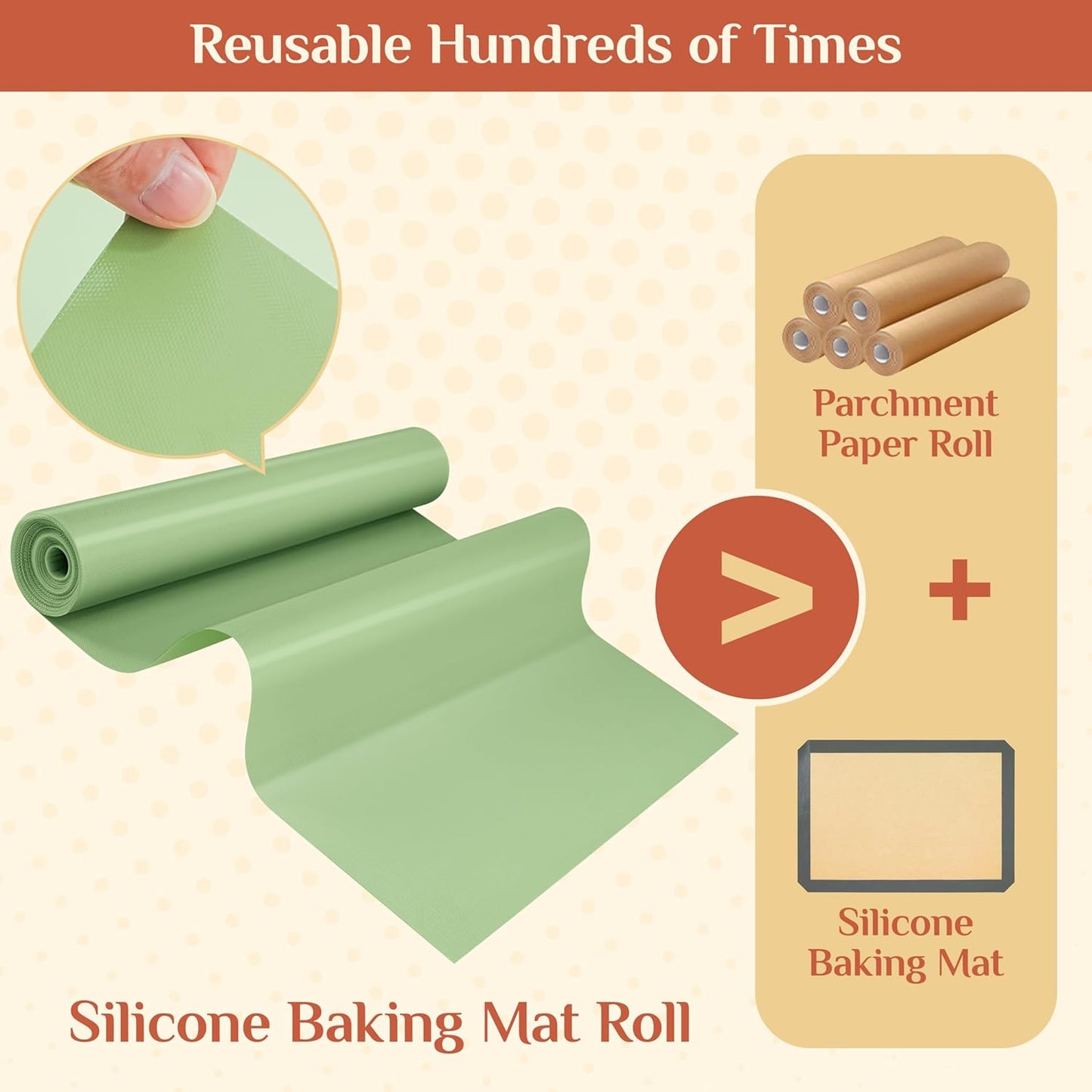Silicone Baking Mat - Non-Stick Reusable Dough & Pastry Mat | 12 IN x 6 FT, Non-Slip Design for Air Fryer & Oven