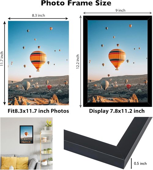 Black A4 Picture Frame by [Brand Name] - Wall Mount or Tabletop Display | Shatter Resistant Plexiglass, 8.3x11.7
