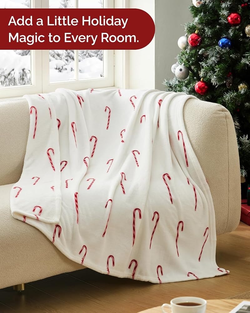 Candy Cane Christmas Fleece Blanket Twin 60x80 - 42 Candy Canes+Twin