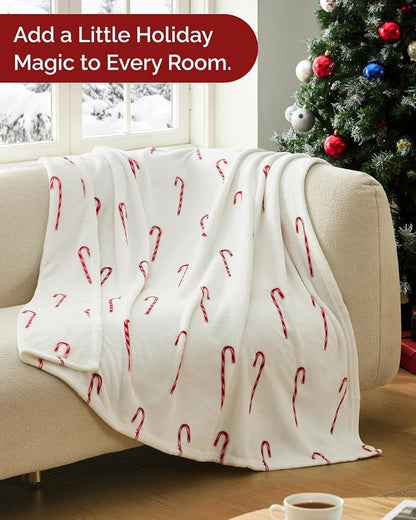 Candy Cane Christmas Fleece Blanket Twin 60x80 - 42 Candy Canes+Twin