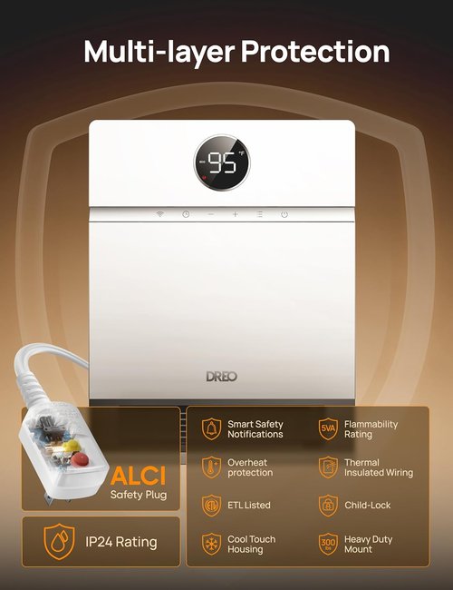 DREO Smart Wall Heater - IP24 Electric Space Heater with Remote Control & 30° Oscillation | Ideal for Bathrooms